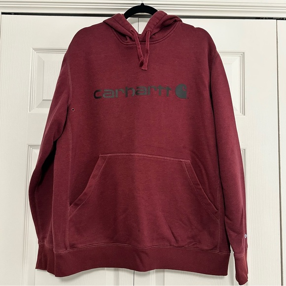 Carhartt Force Relaxed Fit Logo Hoodie Sweatshirt in Maroon‎ Size Large GUC - Picture 1 of 8
